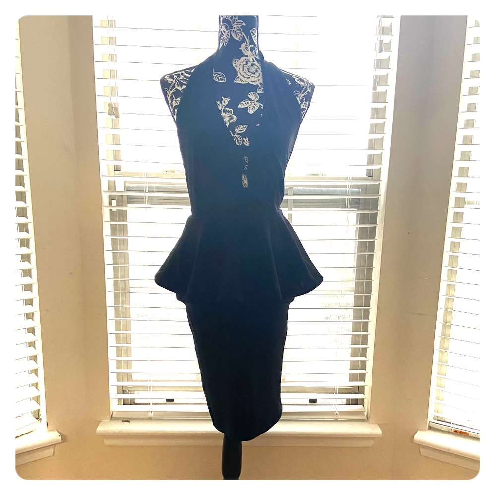 Black peplum halter dress